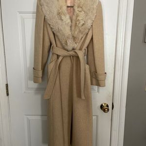 American Bazar Vintage wool coat fur collar small